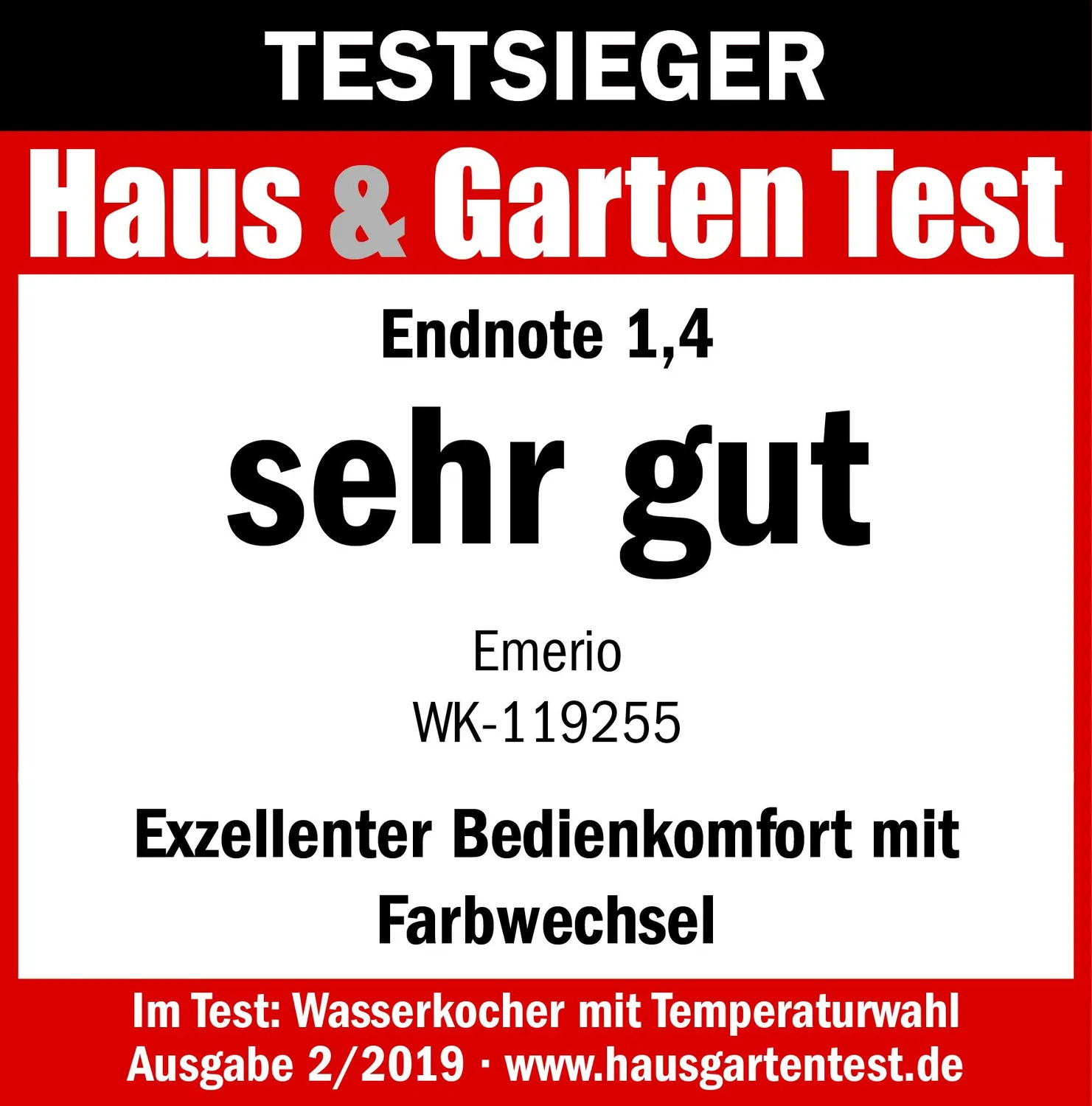 Emerio WK-119255.5 Wasserkocher Glas 1,7L mit Temperaturwahl