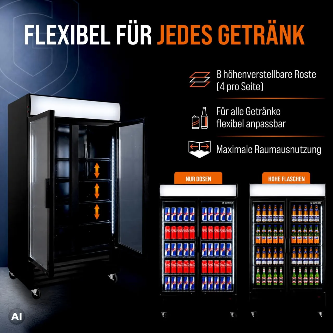 GastroHero SC-630FH Getränkekühlschrank 630 L Klapptüren