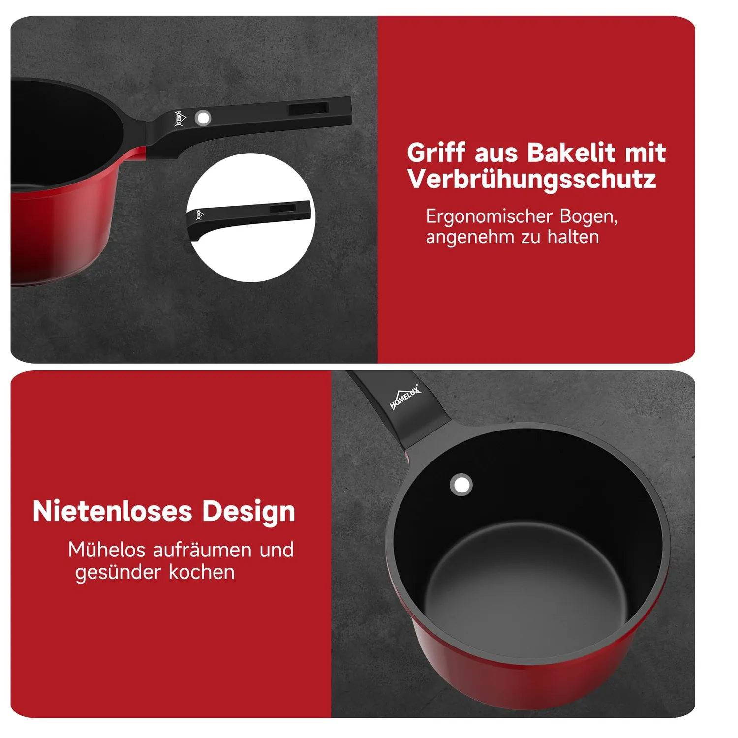 HOMELUX 14cm Stieltopf 0,98L kirschrot antihaft