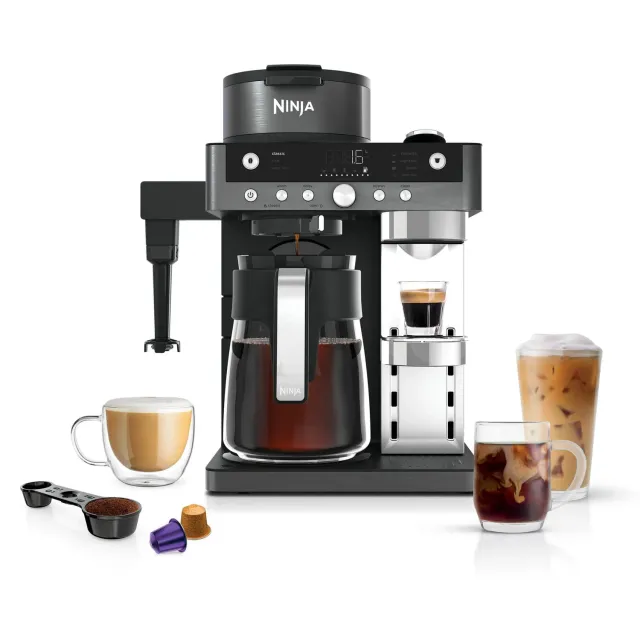Ninja Prestige 2-in-1 Kaffeemaschine Grau-Metall 1,8 l Milchaufschäumer