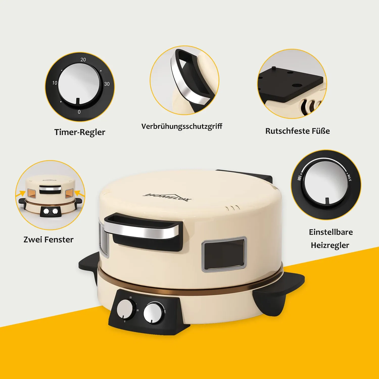 HOMELUX Pizzaofen 2800W Elektro Steinofen 40cm 400°C