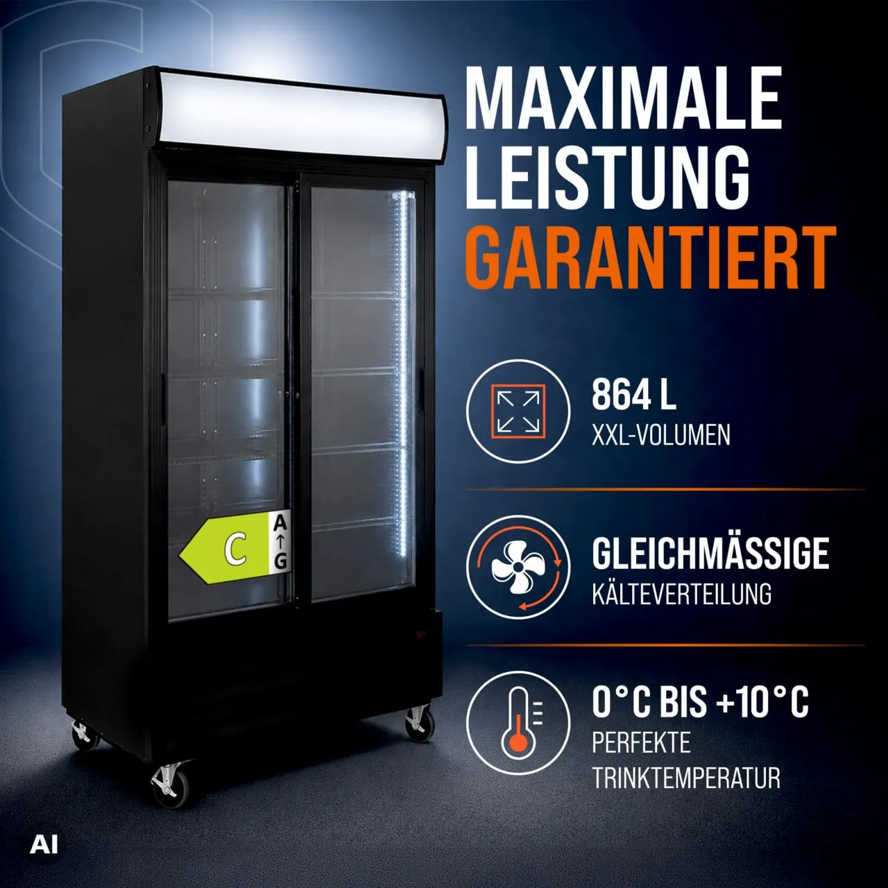 GastroHero GKS-1000ST Getränkekühlschrank 864 L 2-türig