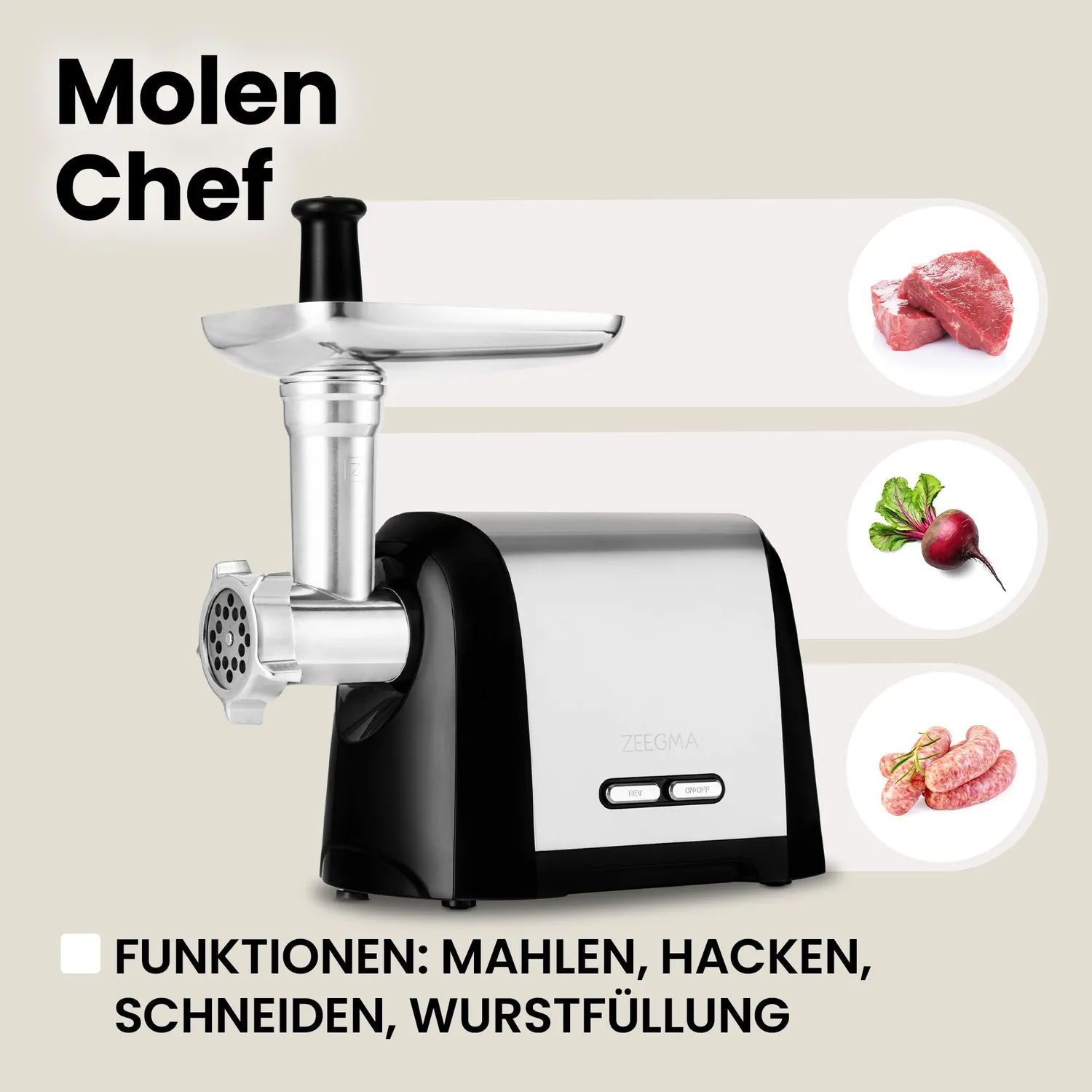 Zeegma Molen Chef Fleischwolf Silber 1900 W 3 kg/min
