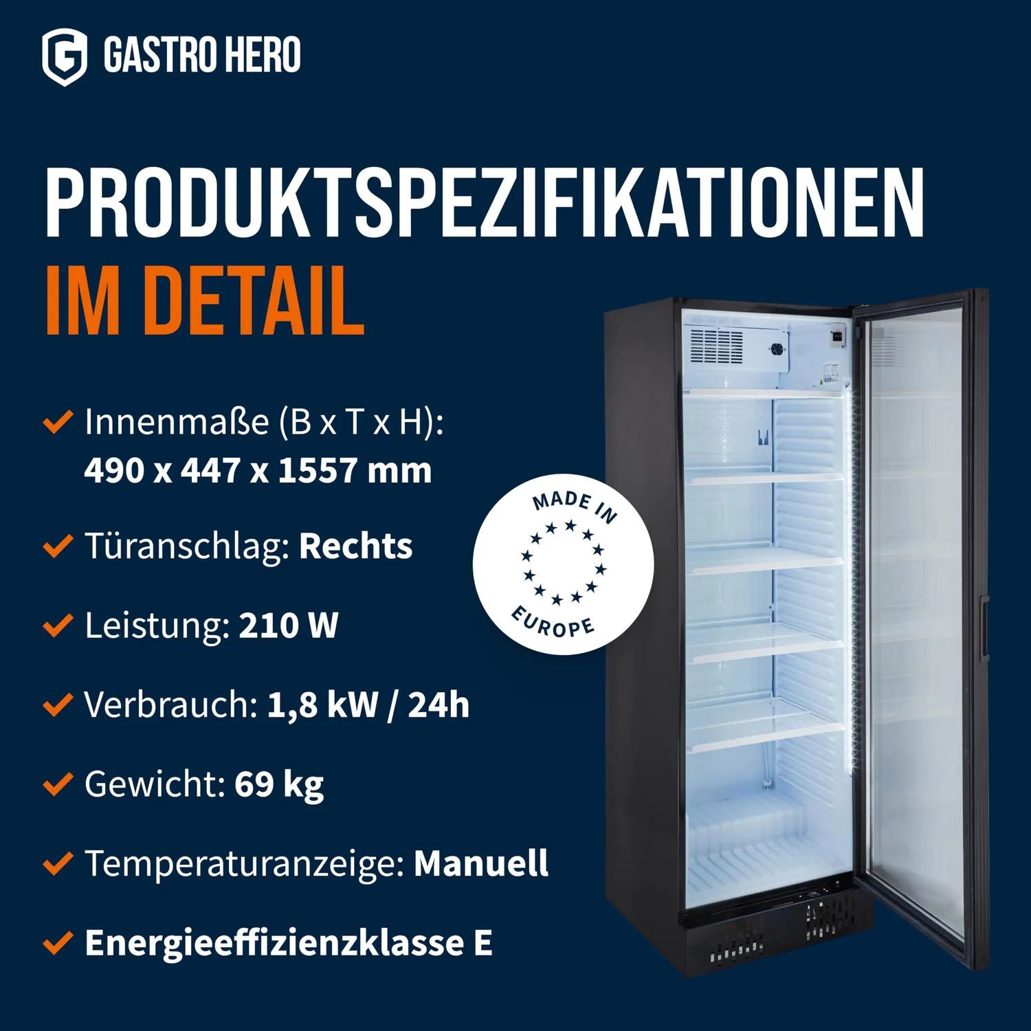GastroHero Profi 382 Getränkekühlschrank 382 L schwarz