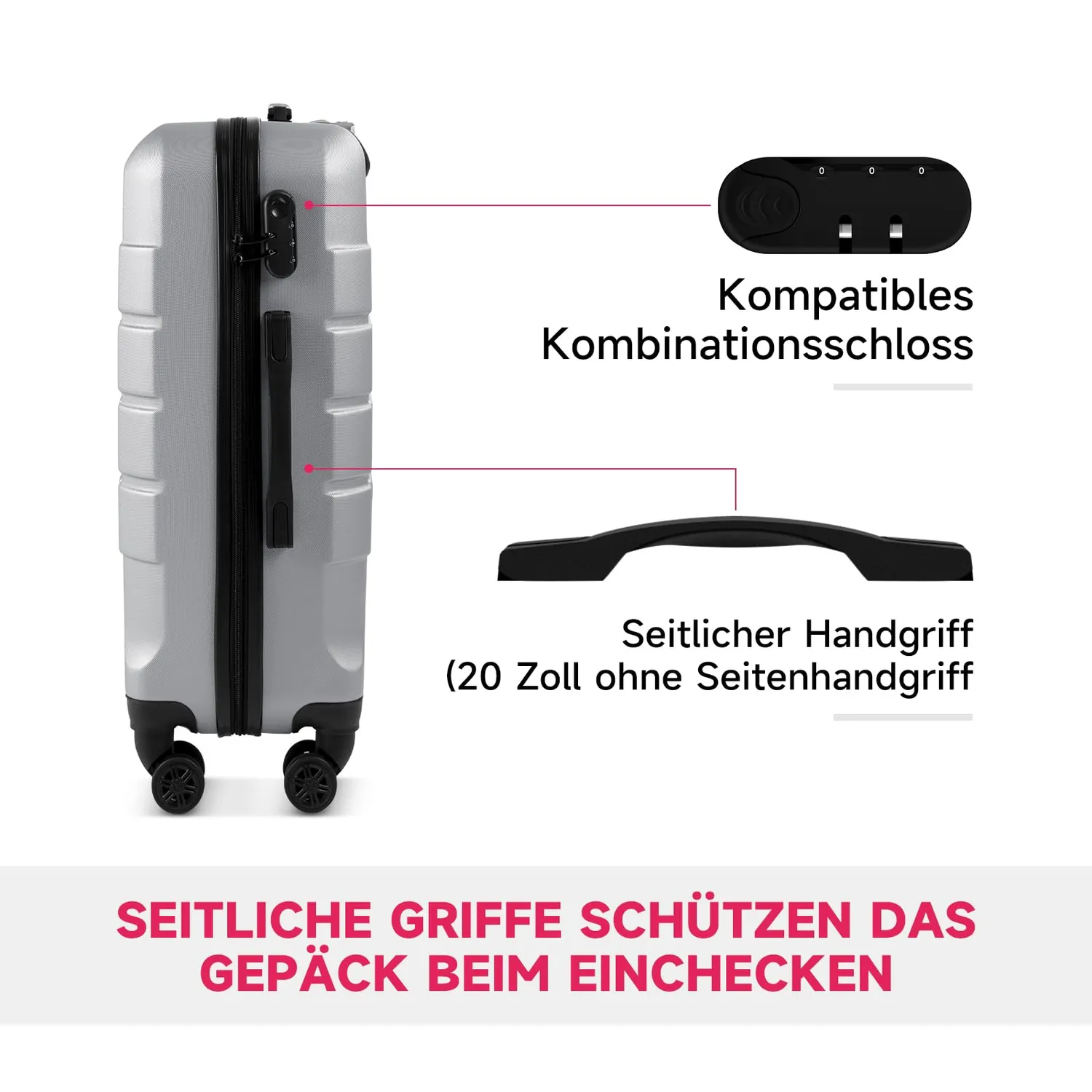 HOMELUX HL092 Kofferset 3tlg Hartschale silber ABS