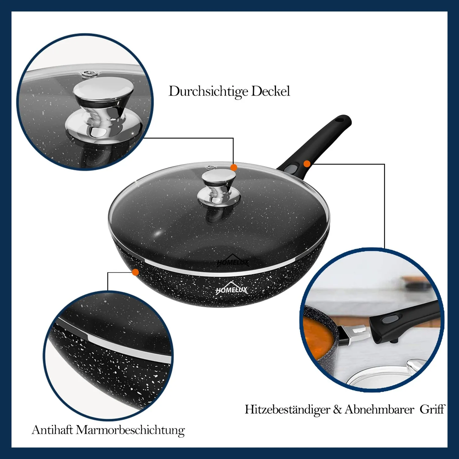 Homelux Wokpfanne 28 cm Induktion Deckel abnehmbar